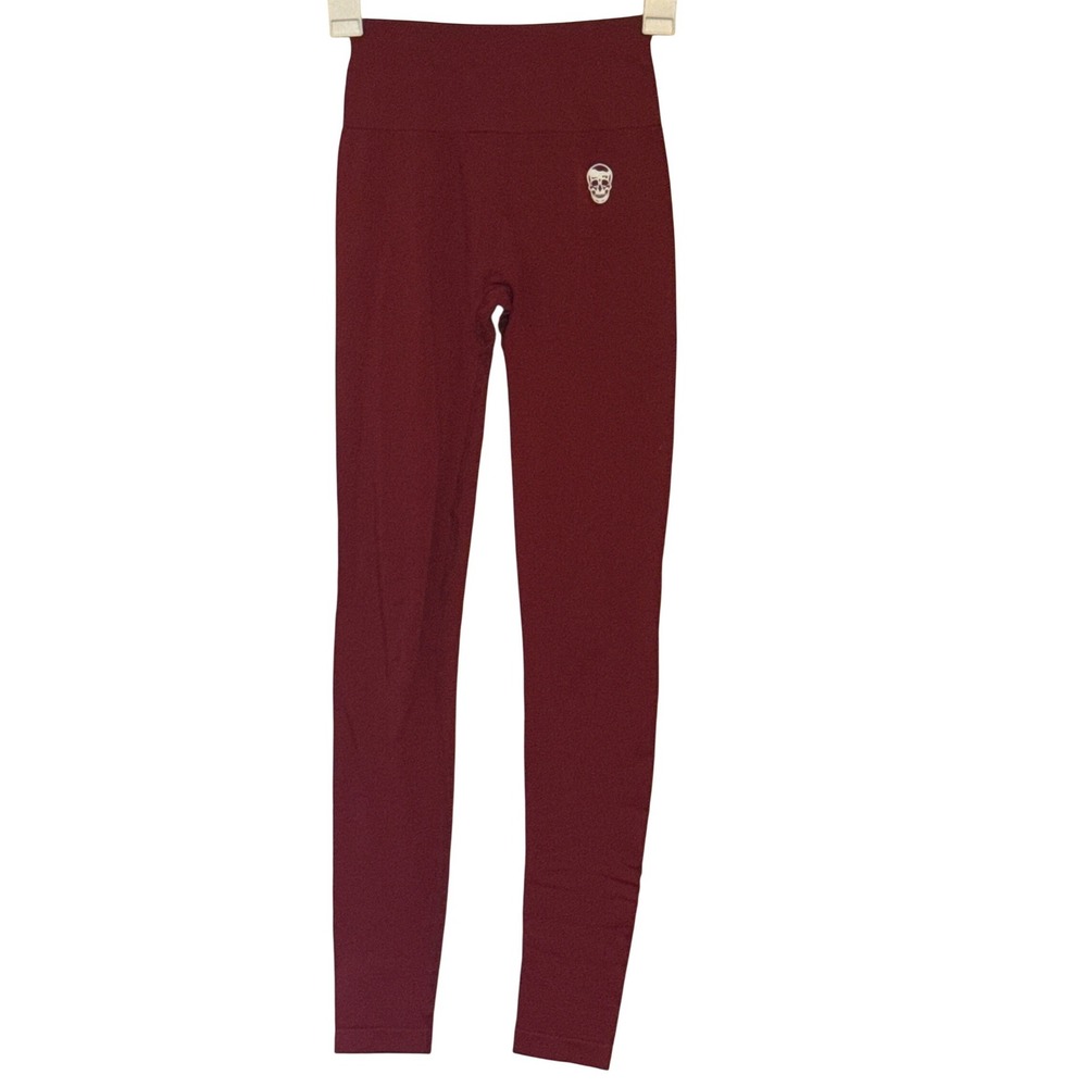 Gymreapers Leggings Burgundy Seamless Scrunch Butt Skull Logo Womens XS